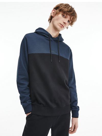 Calvin Klein Ruhák HU175223 | Calvin Klein Organic Cotton Colour Block Férfi Kapucnis Pulóver Sötétk